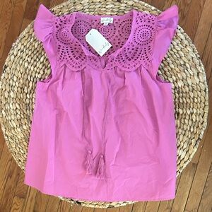 Wonderly Pink Eyelet Flutter Sleeve Blouse
